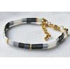 Miyuki Tila armband, grijs, wit, zwart met goud, met verlengketting