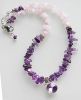 Ketting Amethist en Rozekwarts splitkralen met lila bedelhanger