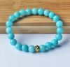 Armband 8mm aquamarijn blauwe jadekralen, 17-18cm.