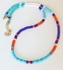 Ketting 4mm Miyuki rocailles in blauw, parelwit, turkoois en oranje, 48cm.