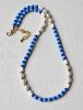 Ketting blauwe 4mm Miyuki kralen en imitatie pareltjes, 44cm.