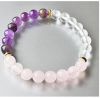 Armband Amethist, Rozekwarts en Bergkristal 8mm kralen. 19cm.