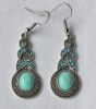 Lange vintage oorbellen turkoois met metaal en strass steentjes