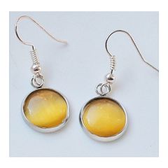 Oorbellen cat eye geel-grijs 12mm