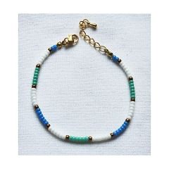 Armband 3mm Miyuki kralen, wit, turkoois groen en turkoois blauw