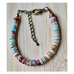 Armband Jaspis aquaterra 6x3mm met goudkleurige rondel kralen