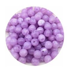 Acryl kralen 6mm, imitatie edelsteen, lila-wit gemarmerd, 97-100 stuks