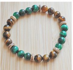 Armband groene en bruine tijgeroog kralen, 20cm