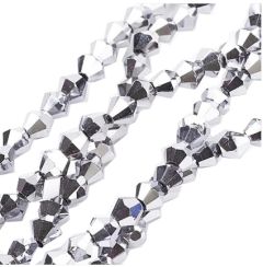 Bicone silverplated 4mm. 45-46 stuks
