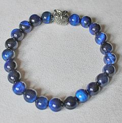 Armband Tijgeroog valkenoog kralen 8mm met uiltje. 19cm.