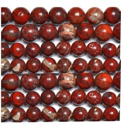 Klein snoer Brecciated Jaspis donker bruin-rood, 8mm. 22-23 kralen