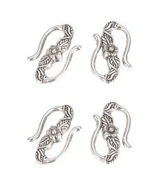 Haakslot antiek zilver met bloem, 23x14x4mm. Per stuk.