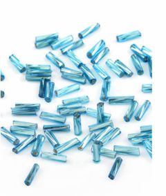 Bugles Aquamarijn blauw 7x2mm. Per 10 gram