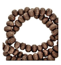 Houten kraal donker chocolade bruin 8mm. Per 50 stuks.