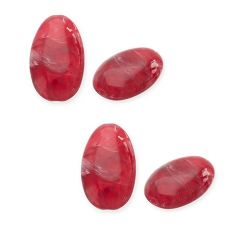 Acryl kralen imitatie edelsteen lang ovaal rood-wit gemarmerd, 29.5x19mm. Per stuk.