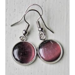 Oorbellen cat eye amethist kleur 12mm, sluitbare haken