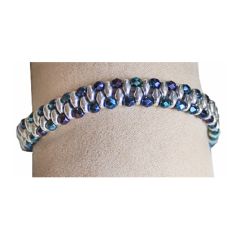 Armband zilverkleurige kralen met facetgeslepen blauwe tsjechische kraaltjes, 18cm met verlengketting
