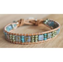 Manchet wrap armband tegel blauw, 20cm