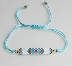 Armband Miyuki delica zacht blauw met wit en goud