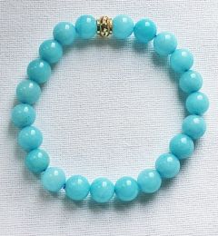 Armband 8mm aquamarijn blauwe jadekralen, 17-18cm.