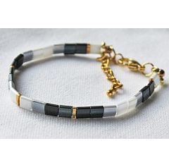 Miyuki Tila armband, grijs, wit, zwart met goud, met verlengketting