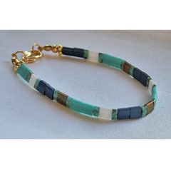 Armband Miyuki tila kralen, turkoois, blauw, wit en brons