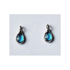 Kristal mini druppel hanger blauw met zilver, 10x5mm. Per stuk.