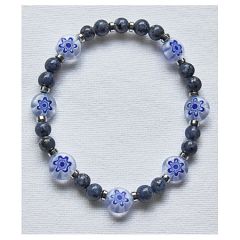 Armband sesam jaspis en bloemkralen, 19cm