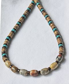 (Surf) ketting met crazy Agaat kralen, 54cm.