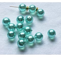 Zakje met 10mm tsjechische turkoois kralen, 10 stuks.
