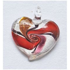 Hanger lampwork hart 30x40mm rood en zilver. 