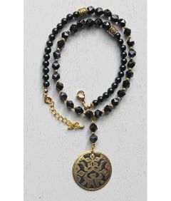 Ketting zwarte onyx en agaat kralen met hanger