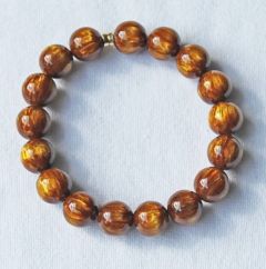 Armband 12mm bruin-geel gevlamde resin kralen, 20cm