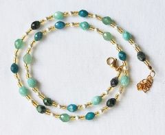 Ketting facetgeslepen Apatiet, Amazoniet, Aventurijn en Ruby Zoisiet kralen