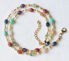Ketting facetgeslepen gemengde edelsteen kralen, 50cm.