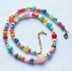 Ketting Boho mix met lampwork kralen 