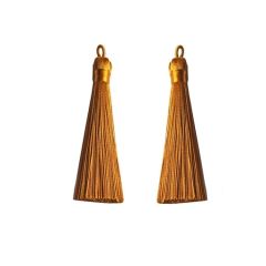 Kwastje goud-bruin, 8cm. Per stuk. Nieuwe kleuren, voor mala's en kettingen.