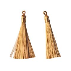 Kwastje beige bruin, 8cm. Per stuk. Nieuwe kleuren, voor mala's en kettingen.