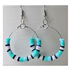 Oorbellen hoepel turkoois, zwart, wit, 30mm.