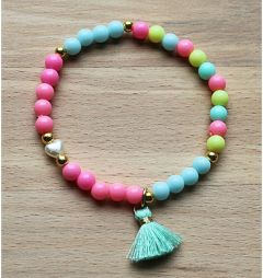 Armband pastelkleuren met kwastje, 17-18cm.