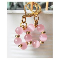 Oorbellen roze cat eye met goudkleurig hematiet