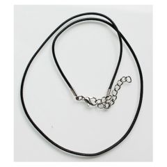 Zwarte veter wax halsketting 1,5mm. 43,5cm met verlengketting.