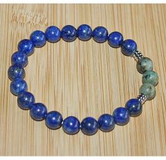Armband 8mm Lapis Lazuli kralen met Afrikaanse turkoois kralen, 19cm.