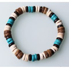 Armband kokoskralen en Turkoois kleur kralen 19-20cm.