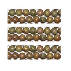 Klein snoer Jaspis kralen bruin met rood en groen, 6mm. 29-31 st.