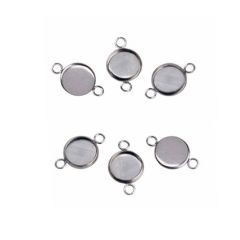 Kastje - link rvs  voor 10mm cabochon, 2 oogjes. Per 2 stuks.