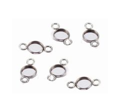 Kastje - link rvs  met 2 oogjes voor 6mm cabochon. Per 2 stuks.
