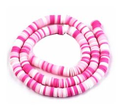 Snoer Katsuki of polymeer klei kralen roze / wit multi 6mm