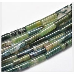 Mos Agaat kolom kralen 13~14x4~5mm. Per 4 stuks.