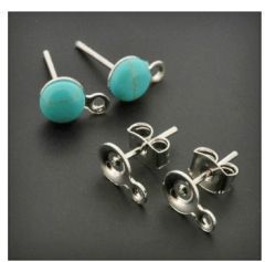Set oorstekers rhodium met oogje voor 6mm cabochon